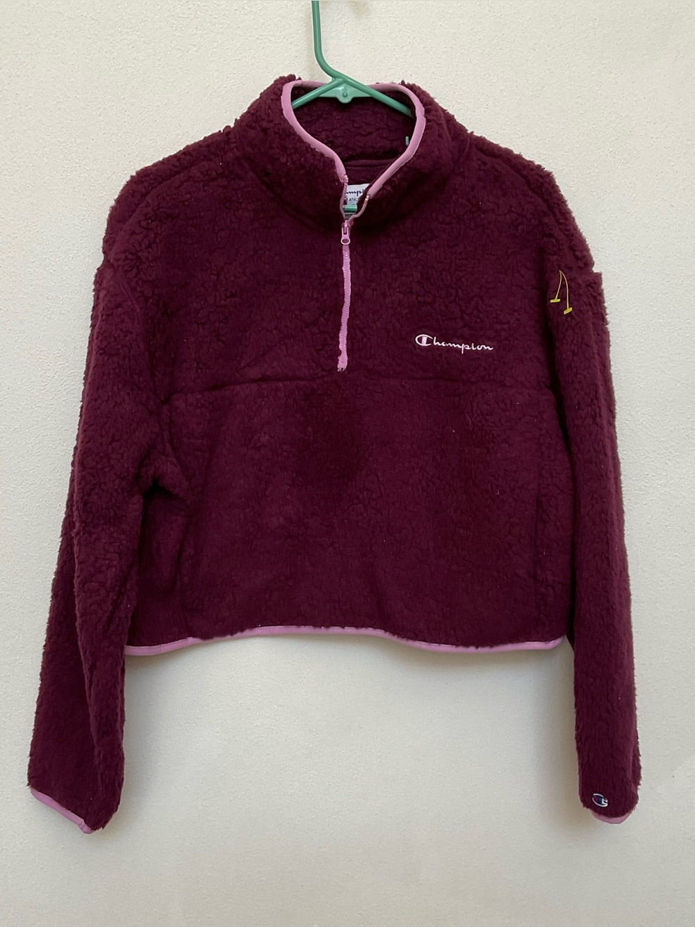 Champion Maroon, Pink Sherpa Cropped Quarter Zip Jacket Size Large Comfy